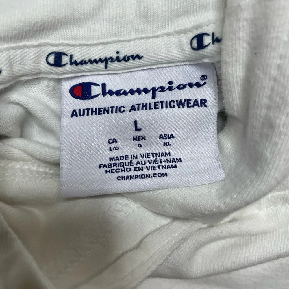 Champion Hoodie Sweater Size (L) Sweatshirt White Colorful Spell Out